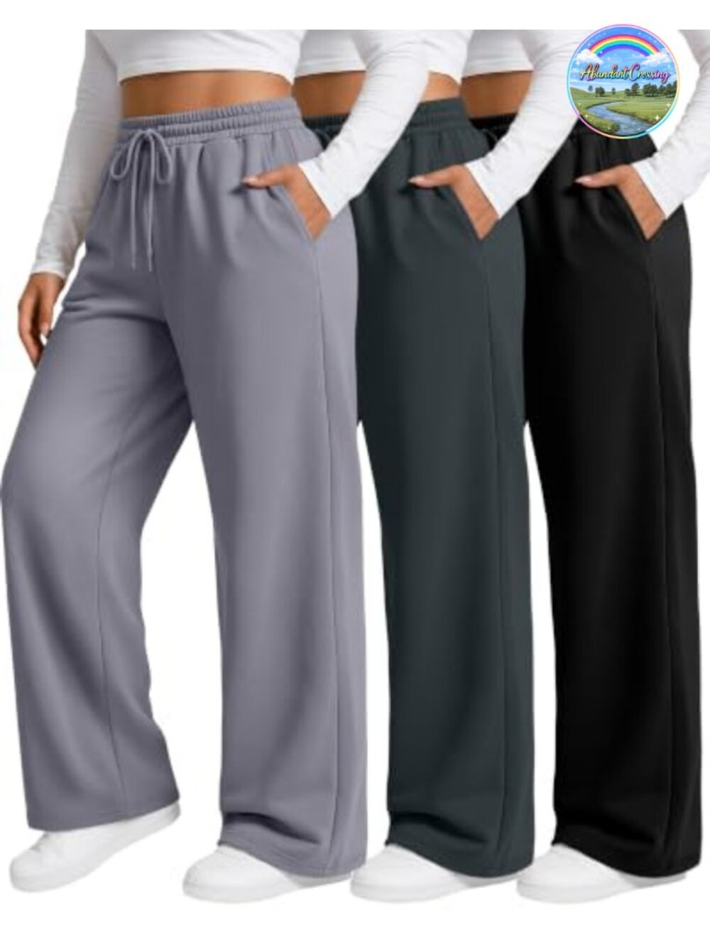 Women's Plus Size Wide Leg Sweatpants 3-Pack Drawstring Joggers